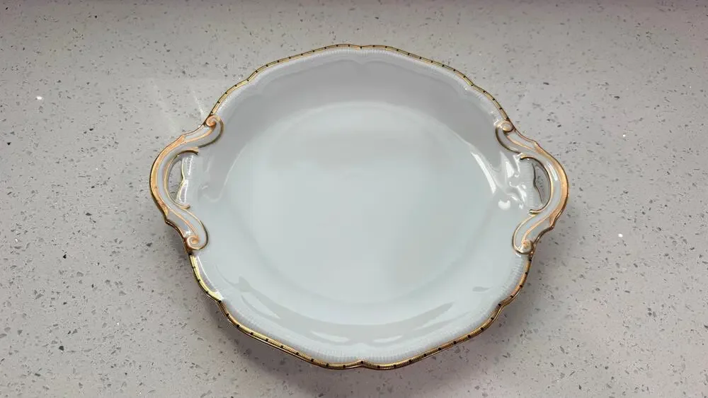 Vintage Hutschenreuther Selb Bavaria Weimar 70 Gold Trim Handled Serving Platter